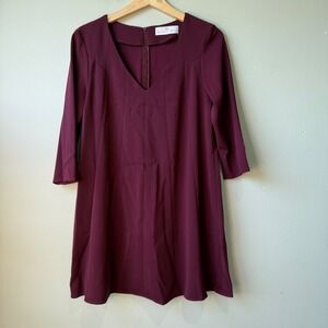 Amanda Uprichard Dress Womens Medium Burgundy V Neck 3/4 Sleeve Career